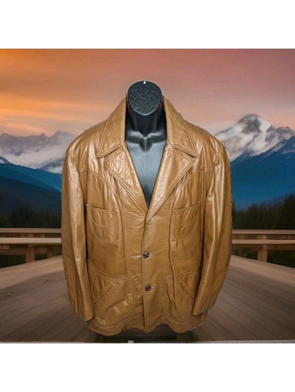 MONTGOMERY WARD VTG 70's Disco Glove Leather Car Coat Jacket Mens 46 Large Lined
